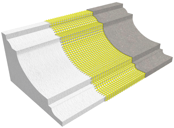 moldura decorativa en EPS con malla de refuerzo para fachada